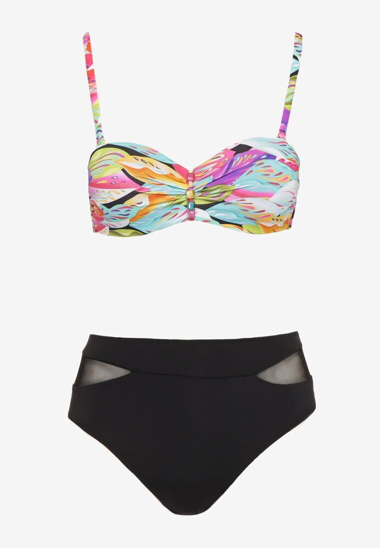 swest Bikini Negru-Roz Chiloți tip slip și Sutien cu Motiv Abstract Anitlle