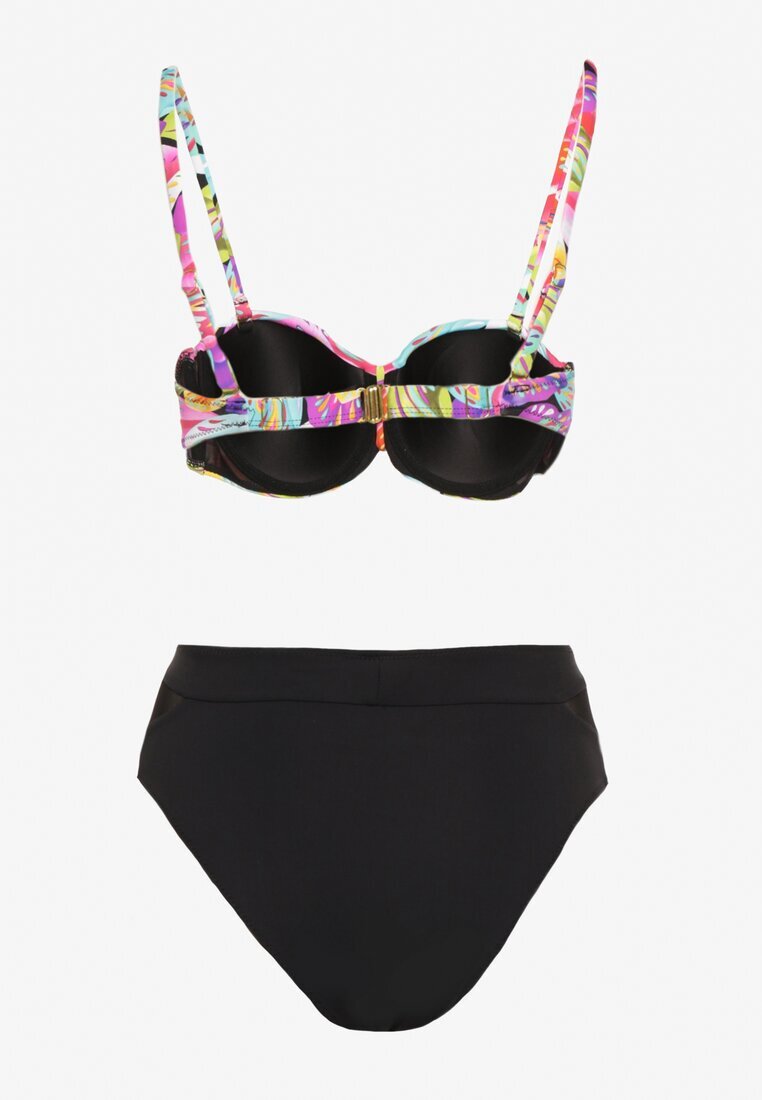 swest Bikini Negru-Roz Chiloți tip slip și Sutien cu Motiv Abstract Anitlle