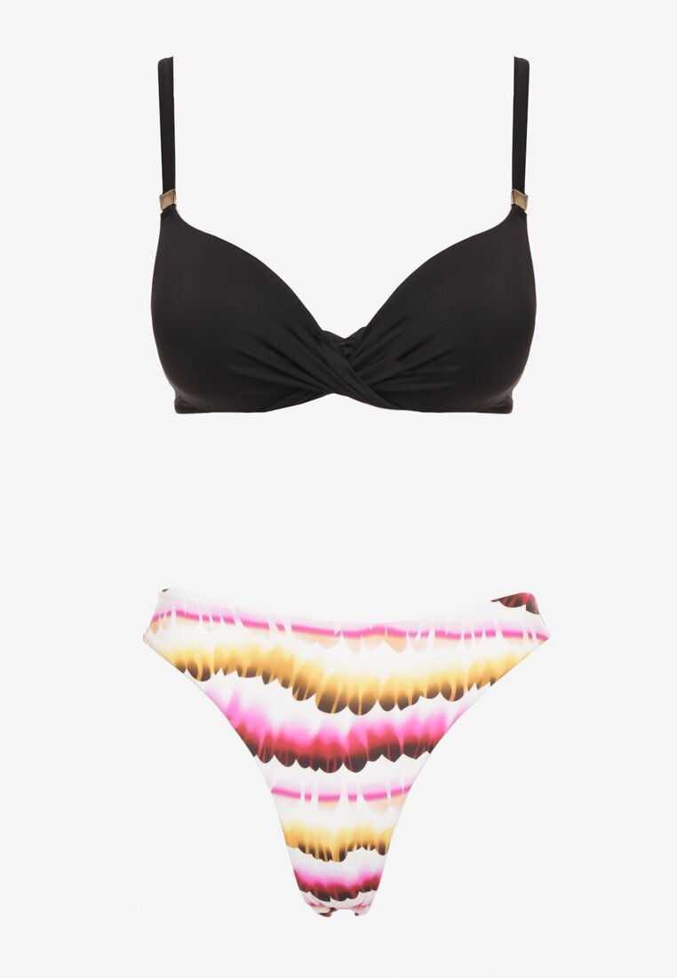 swest Bikini Negru-Roz Slip Decorat cu Imprimeu și Sutien Natinalia