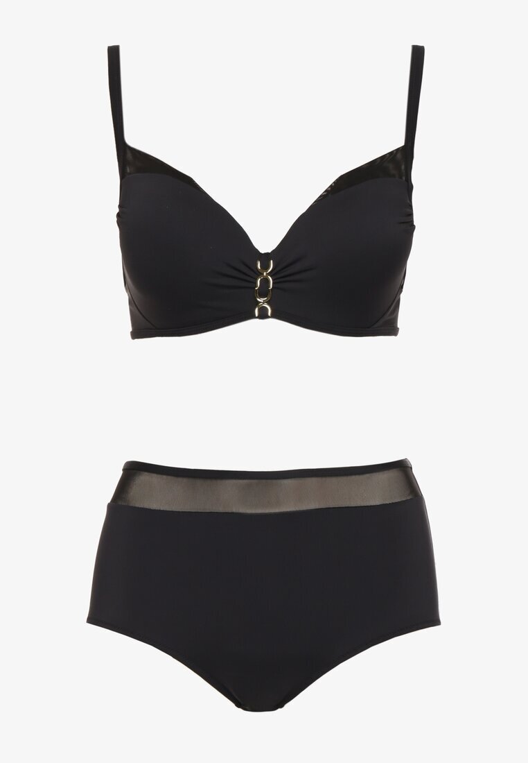 swest Bikini Negru Sutien Decorat cu aplicație și Chiloți tip Figi Iffirelle