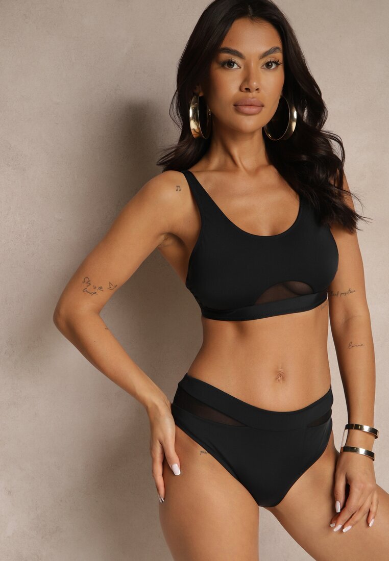 swest Bikini Negru Sutien și Chiloți tip slip decorați cu plasă Natelina