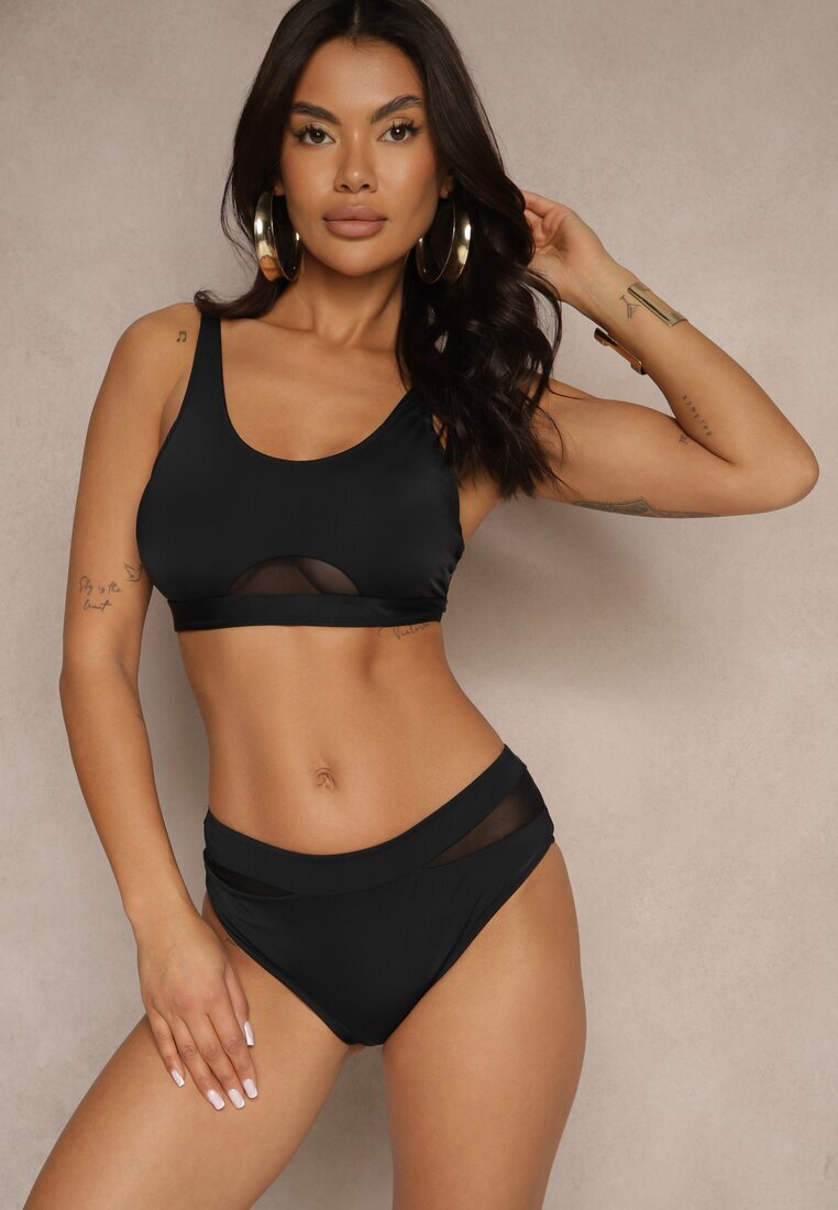 swest Bikini Negru Sutien și Chiloți tip slip decorați cu plasă Natelina