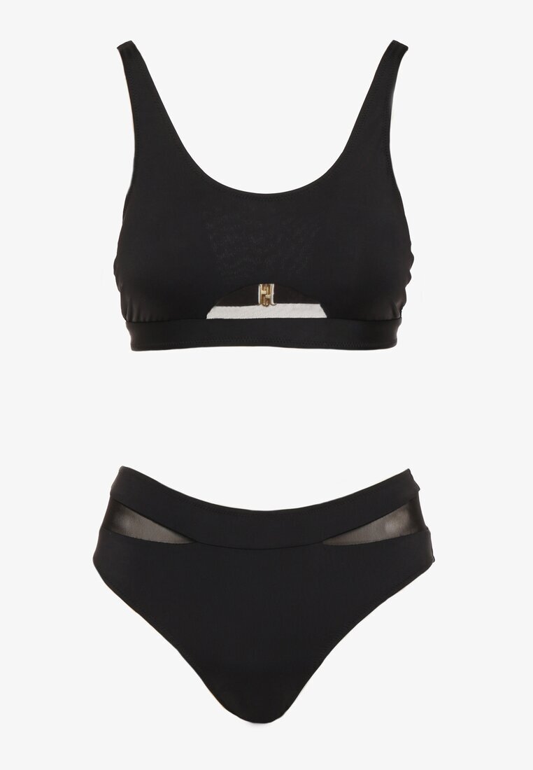 swest Bikini Negru Sutien și Chiloți tip slip decorați cu plasă Natelina