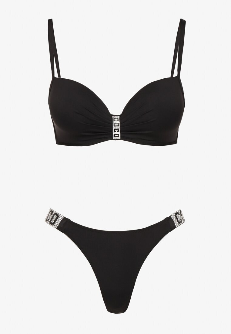 swest Bikini Negru Sutien și Slip cu Aplicație cu Zirconii Nateria