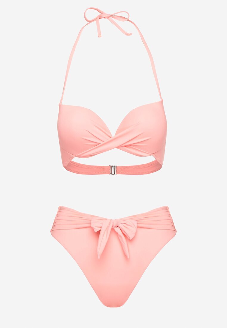 swest Bikini Roz Chiloți și Sutien Decorate Cu Legături Saniorie