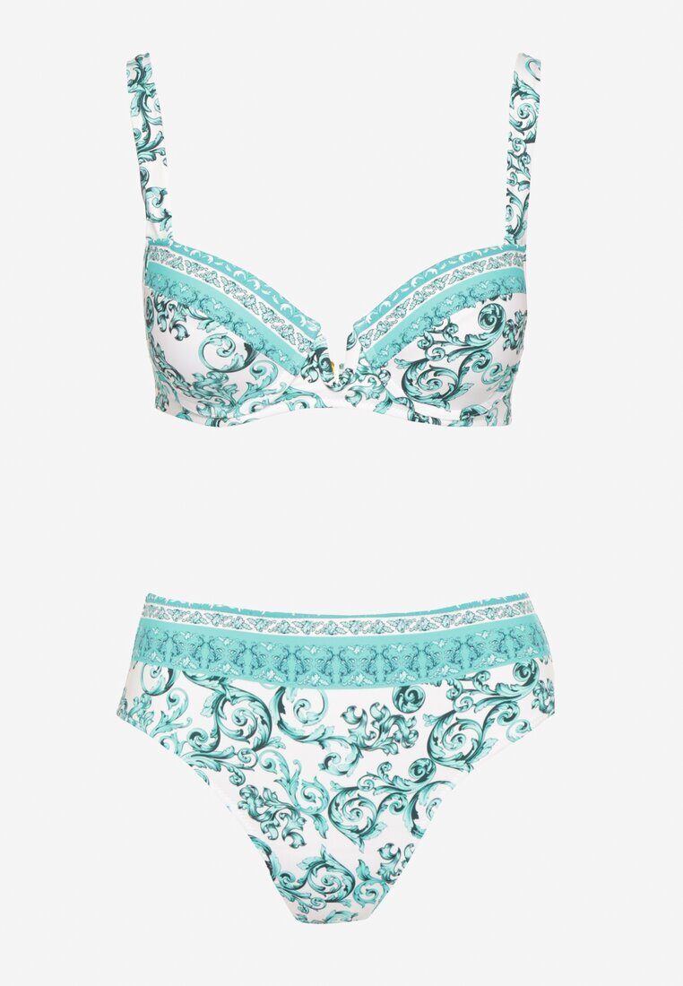 swest Bikini Verde deschis Decorat cu Imprimeu Ornamental Sutien și Chiloți Mirulea