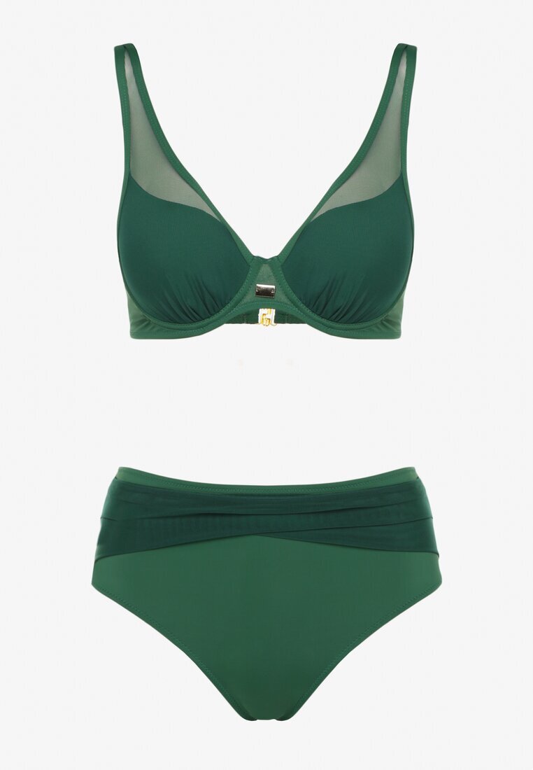 swest Bikini Verde închis cu aplicații din plasă Sutien și Chiloți tip slip Linelissa
