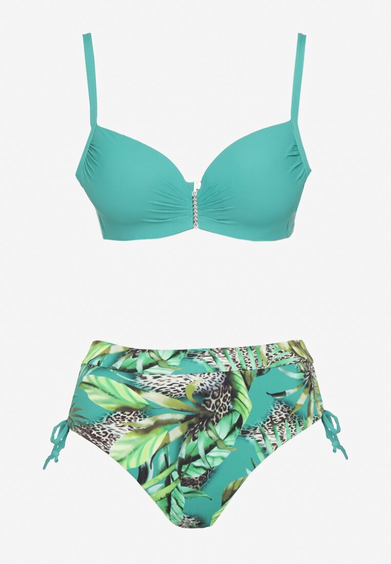 swest Bikini Verde închis cu Motiv Floral Sutien și Chiloți tip slip cu elastic Sadorene