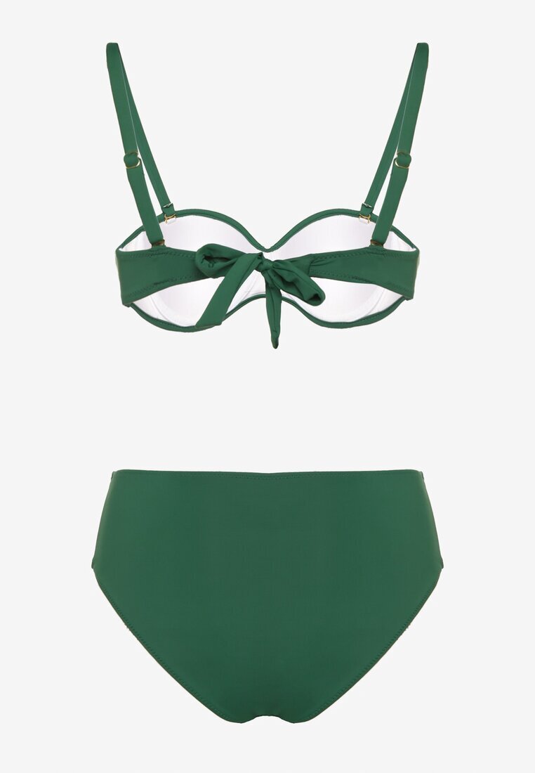 swest Bikini Verde închis Sutien Decorat cu Aplicație Geometrică și Chiloți Figi Kinrina