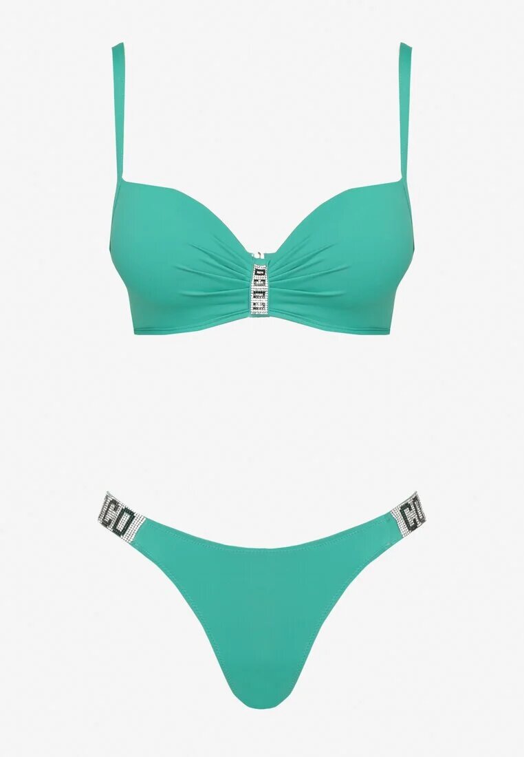 swest Bikini Verde Sutien și Chiloți slip cu Aplicație cu Zirconii Nateria