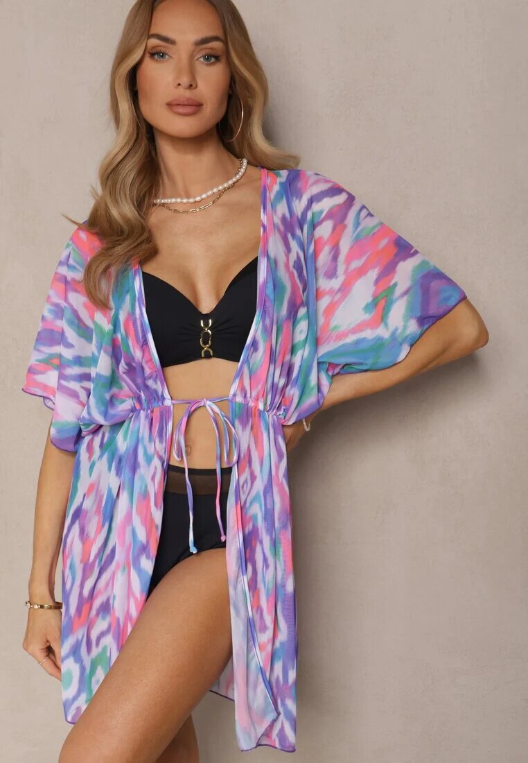 swest Capă Mov din plasă cu Motiv Abstract Decorată cu Legătură