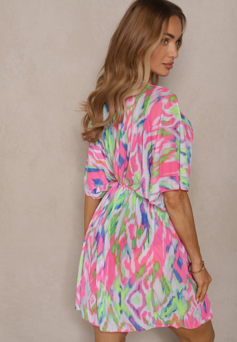 swest Cardigan din plasă Fuchsia cu Motiv Abstract Decorat cu Legătură Revoreia