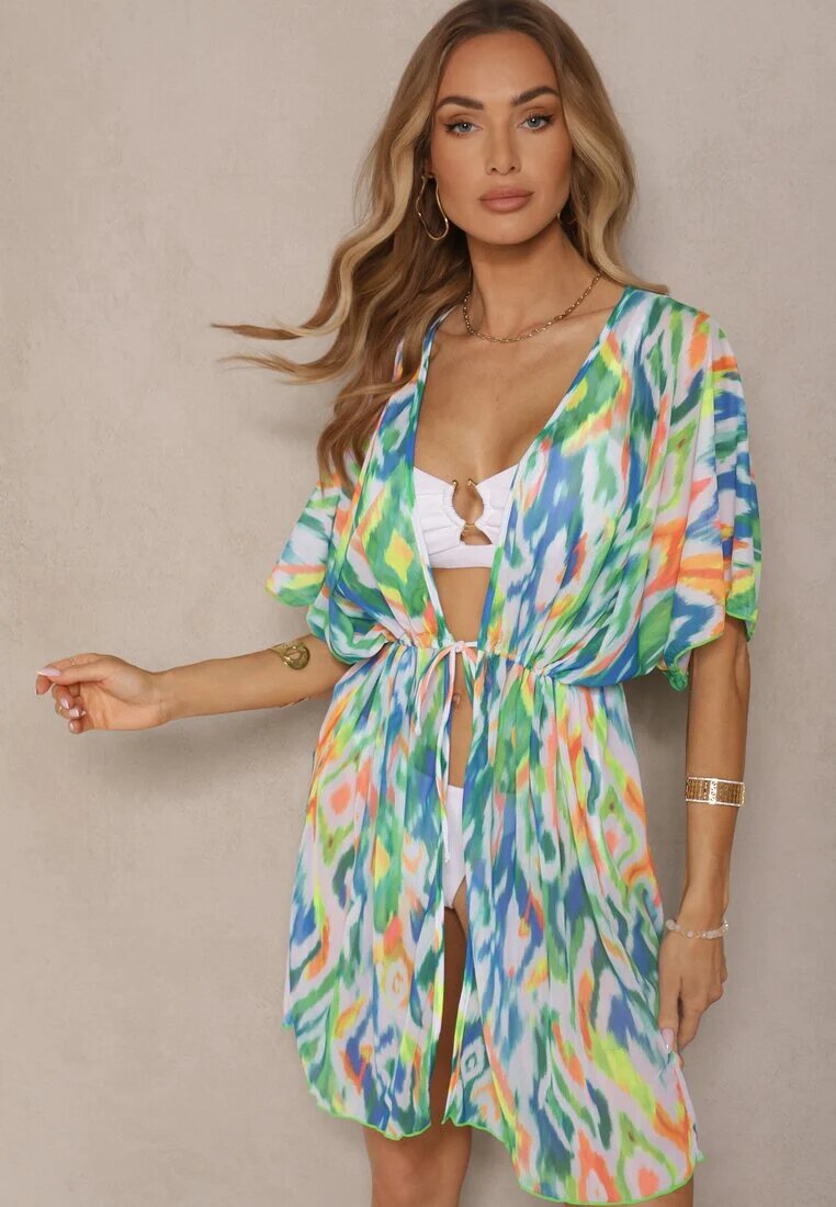 swest Cardigan Verde din plasă cu motiv abstract decorat cu legături Revoreia