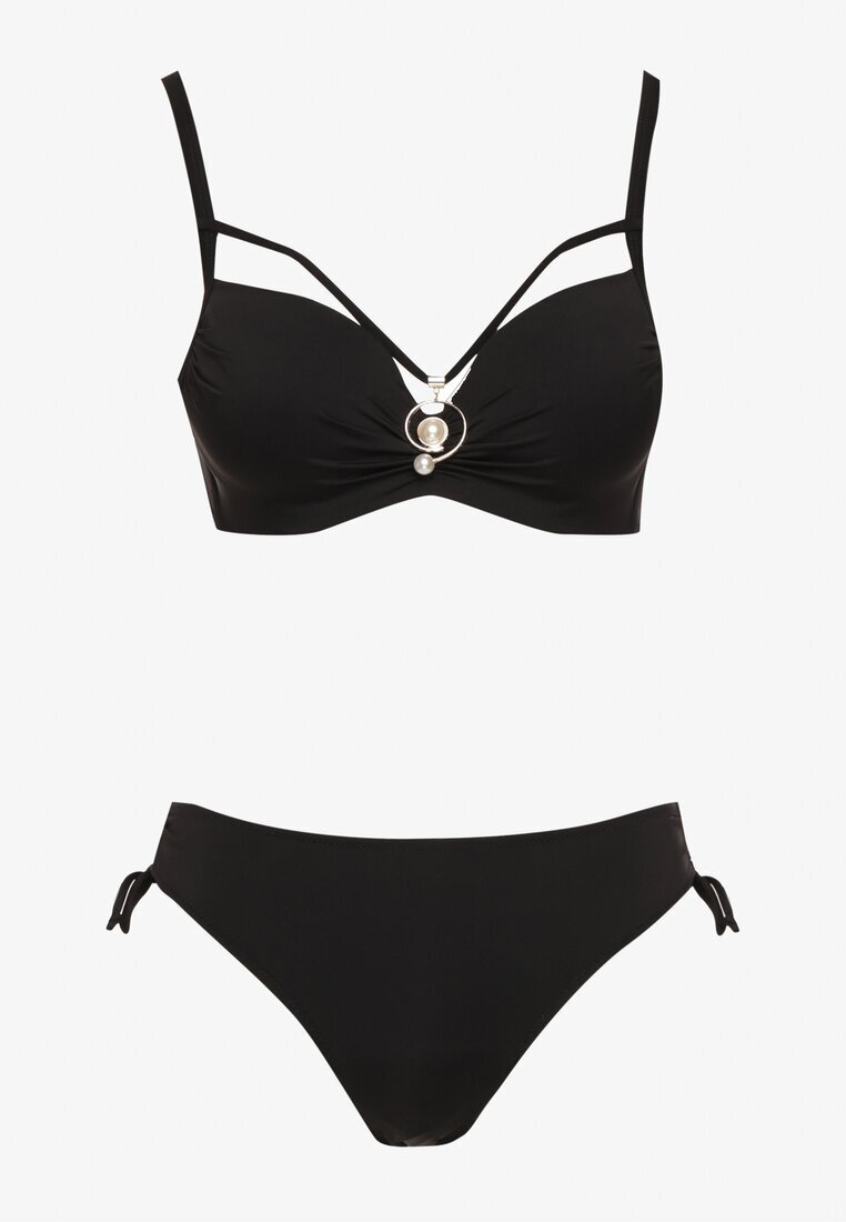swest Chiloți de bikini tip figă Negri cu Reglare și Sutien cu Ornament Natrissa