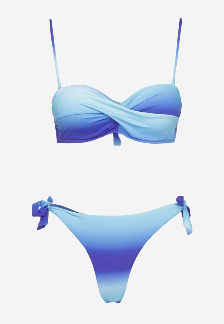 swest Chiloți de bikini tip figă și Sutien Bleumarin cu încrețituri cu model geometric Kinnira