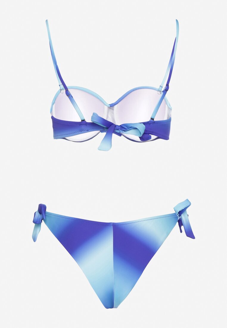 swest Chiloți de bikini tip figă și Sutien Bleumarin cu încrețituri cu model geometric Kinnira