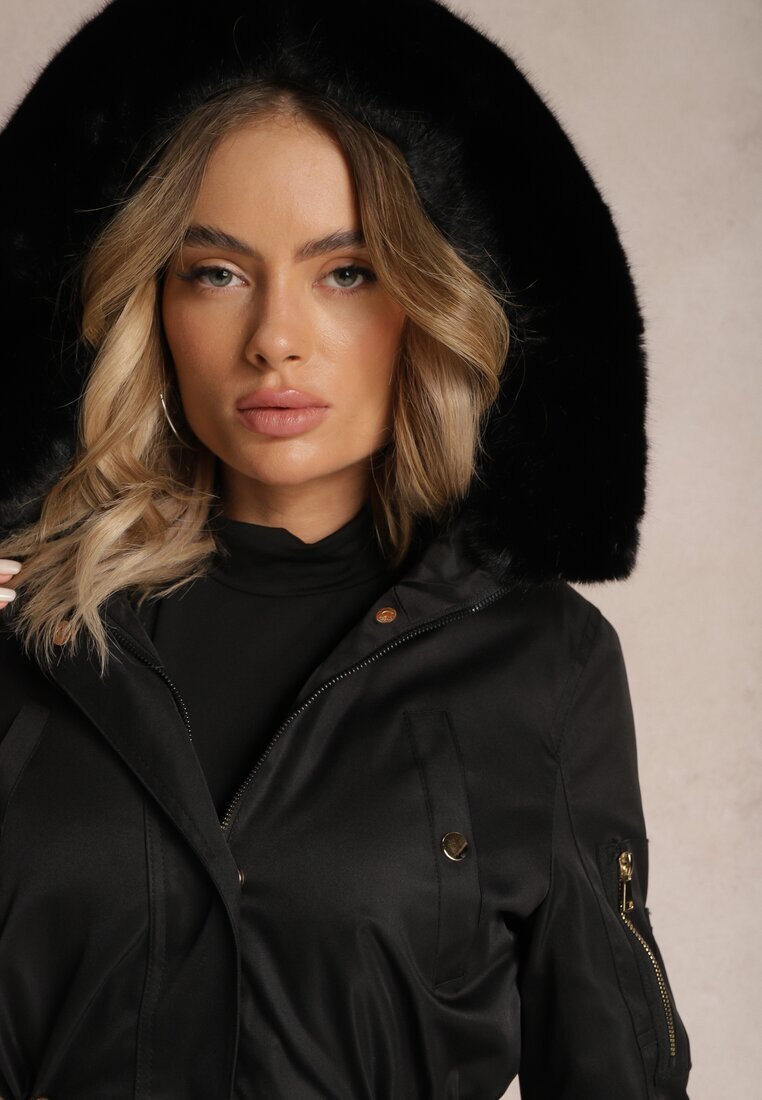 swest Geacă Parka Negru cu Glugă și Blană Decorativă Dioneta