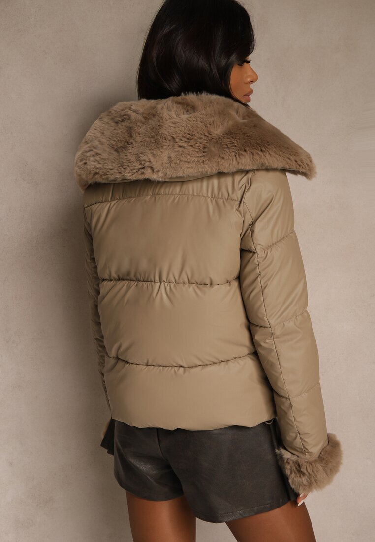 swest Jachetă Maro cu Cusături Matlasate și Guler Larg cu Blană Galaressa