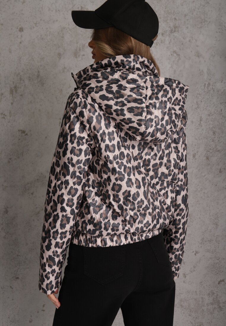 swest Jachetă Roz cu imprimeu panteră cu glugă detașabilă Anastaera