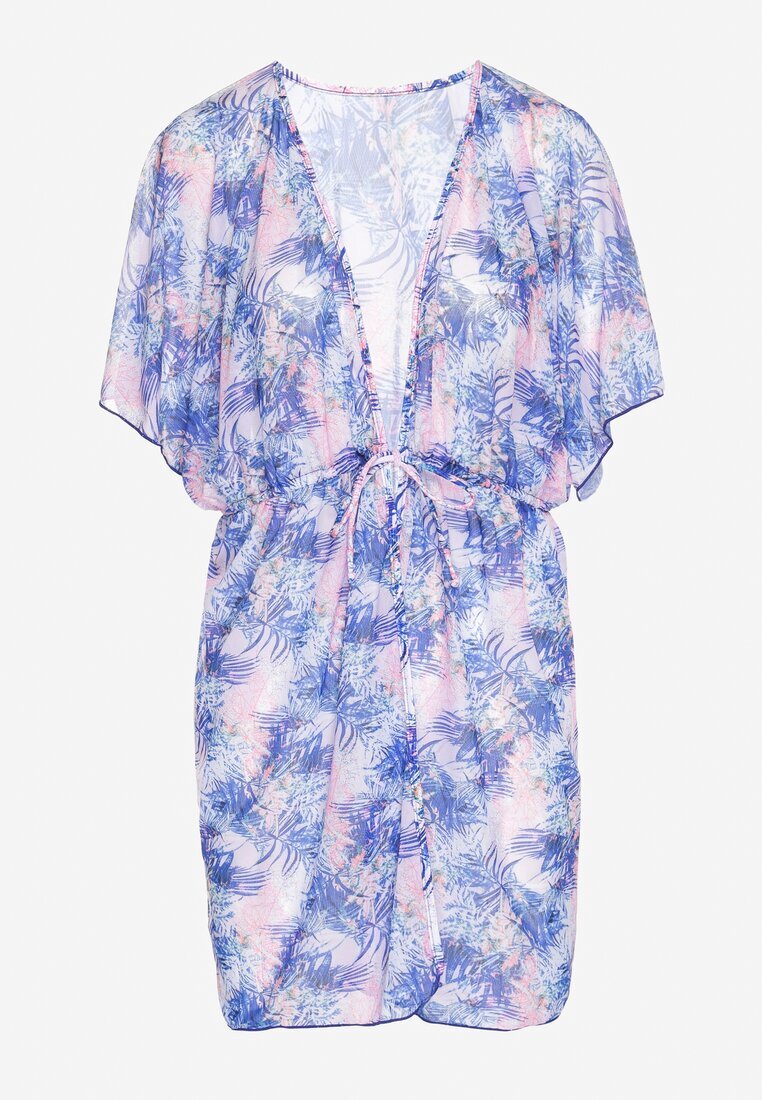 swest Kaftan de plajă albastru cu legătură cu imprimeu floral Mevelaura