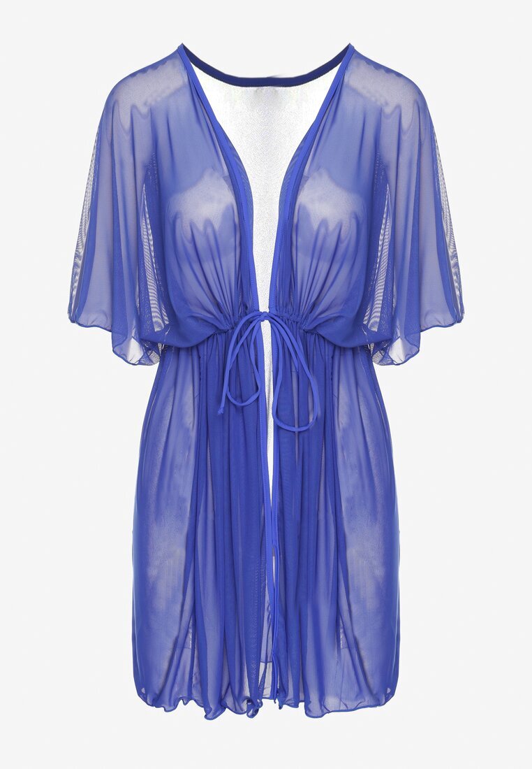 swest Kimono de plajă din plasă albastră cu legătură Sadeoliae