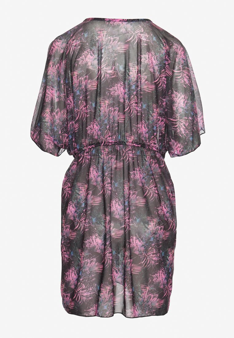 swest Kimono de plajă Negru cu Cordon cu Imprimeu Floral Mevelaura