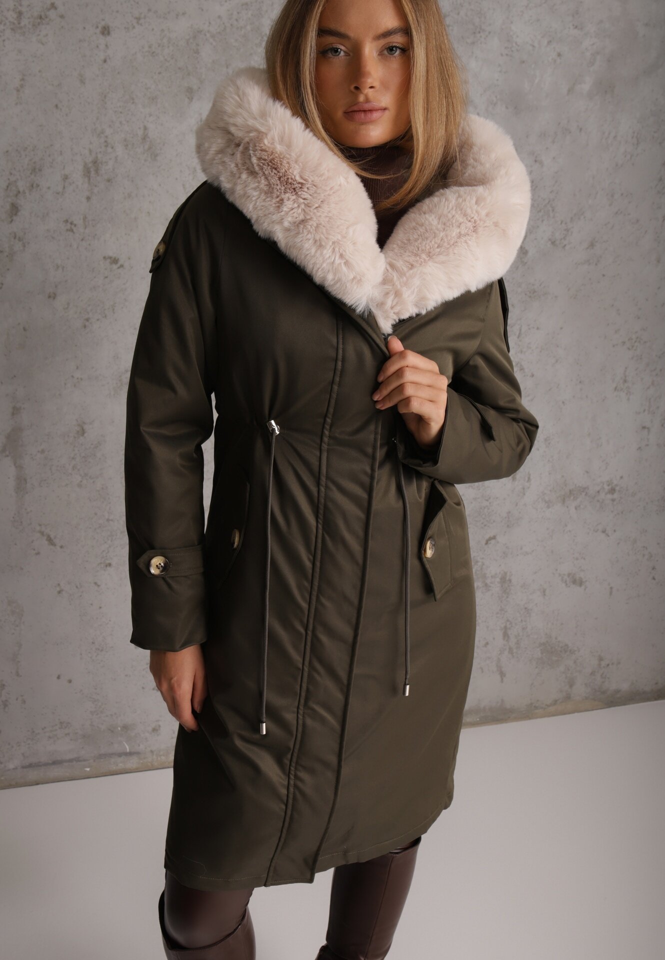 swest Palton Parka Verde închis Lung Din nailon Cu inserții de blană Rinale
