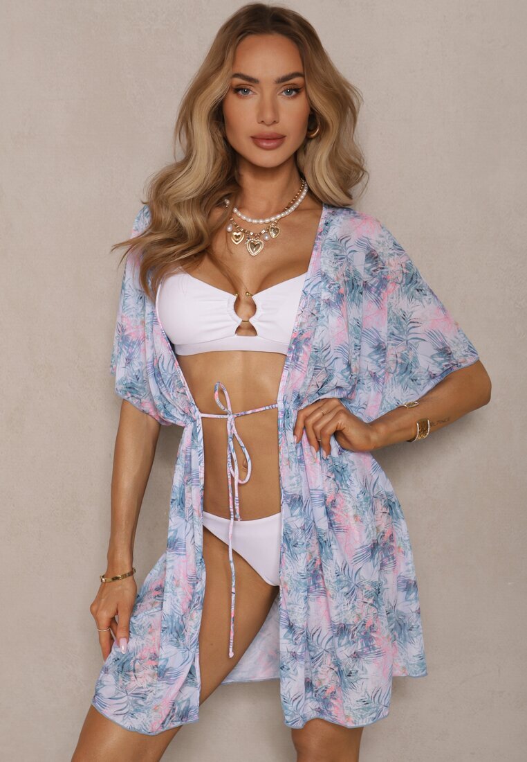 swest Pareo de Plajă Albastru-Roz cu Legătură cu Model Floral Mevelaura
