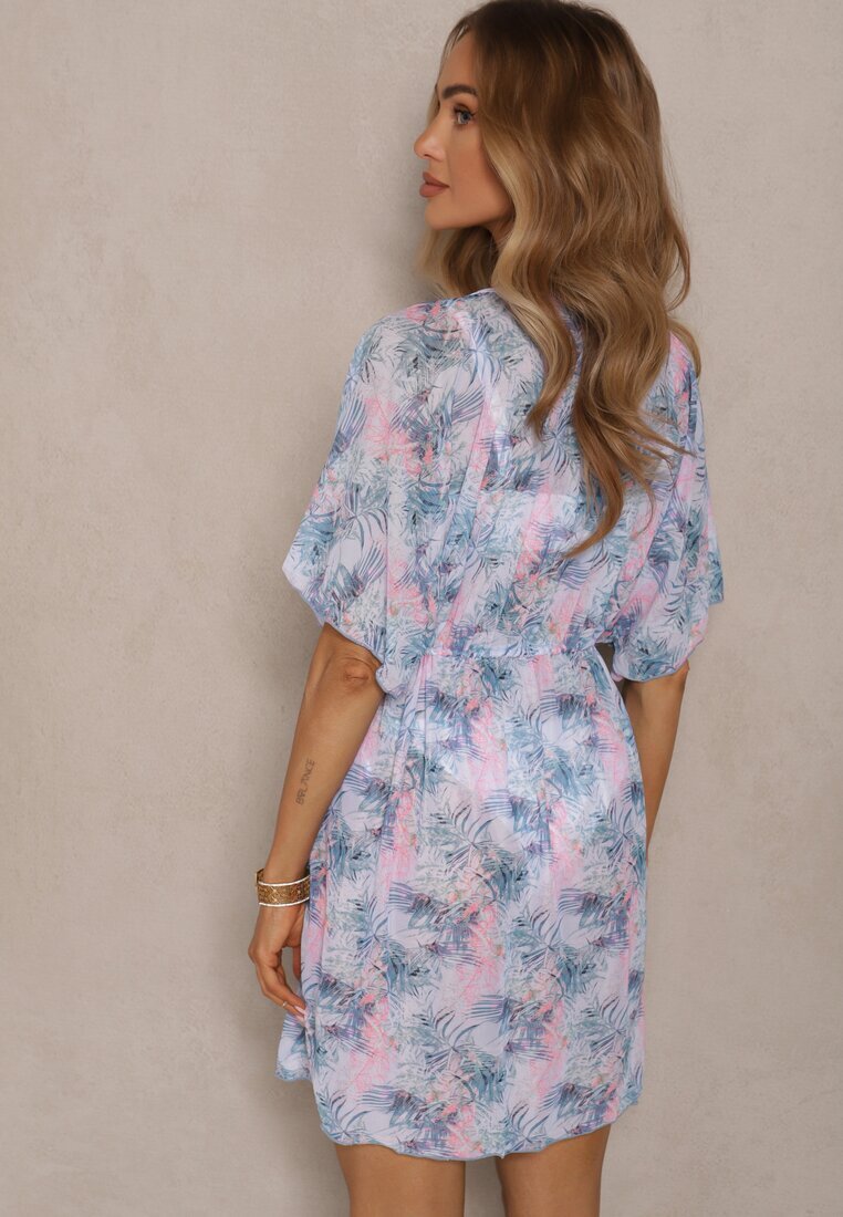 swest Pareo de Plajă Albastru-Roz cu Legătură cu Model Floral Mevelaura