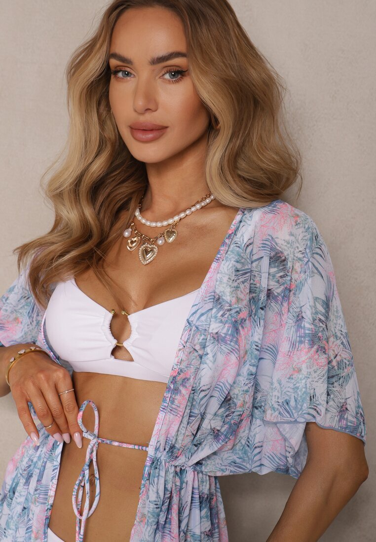 swest Pareo de Plajă Albastru-Roz cu Legătură cu Model Floral Mevelaura