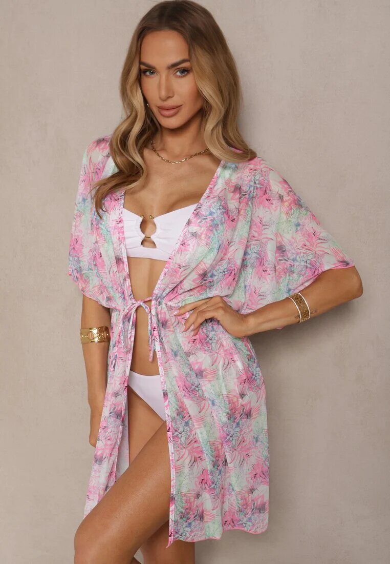 swest Pareo de plajă Fucsia cu legătură cu imprimeu floral Mevelaura