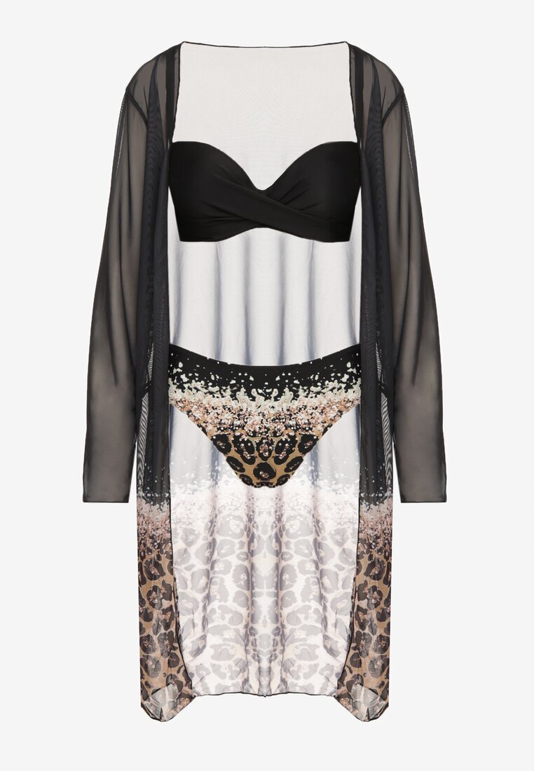 swest Set Bikini Negru Chiloți Sutien și Pareo Leopard Paselina
