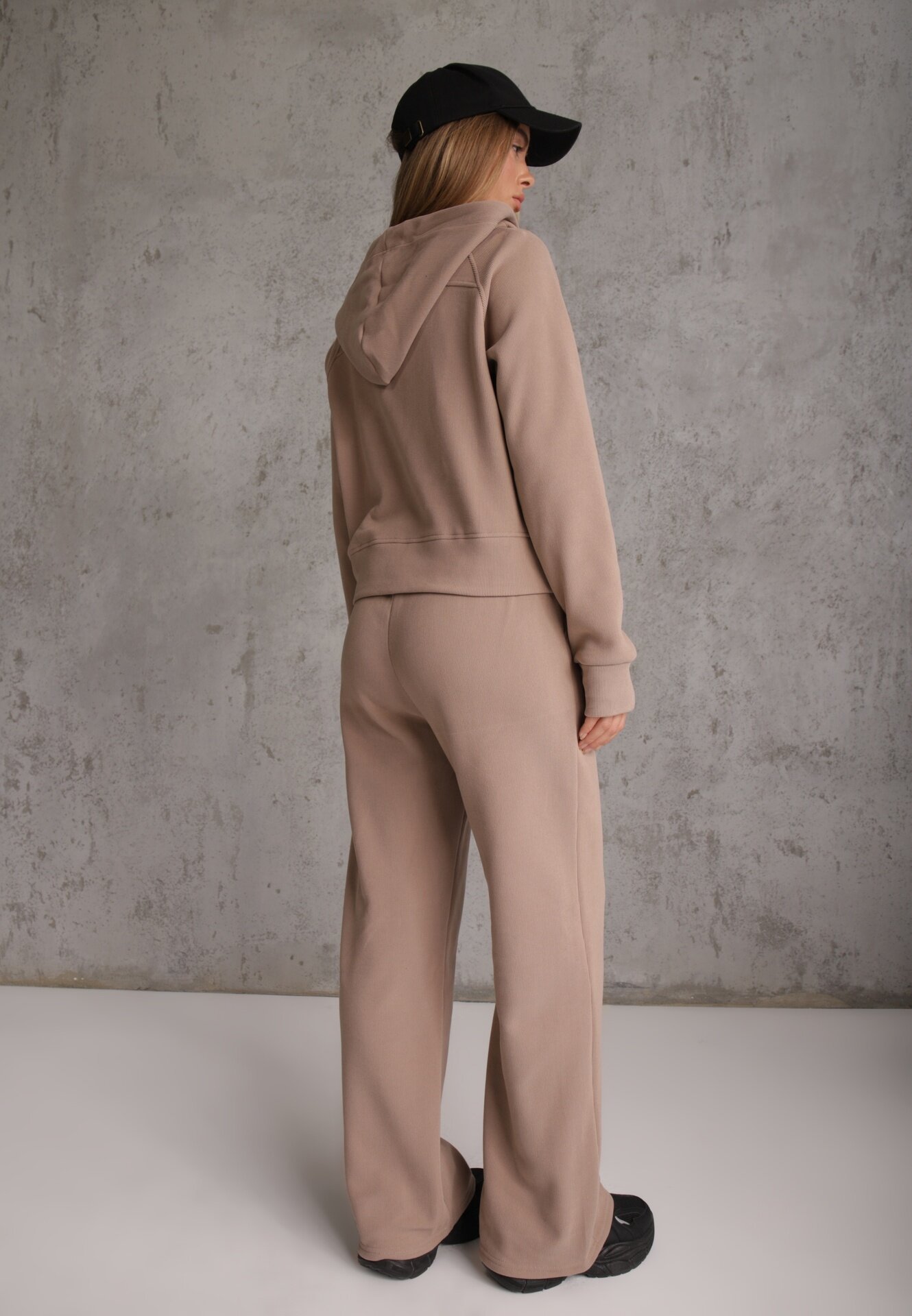 swest Set de trening cu model rib cu glugă și pantaloni wide leg Jateia Bej închis