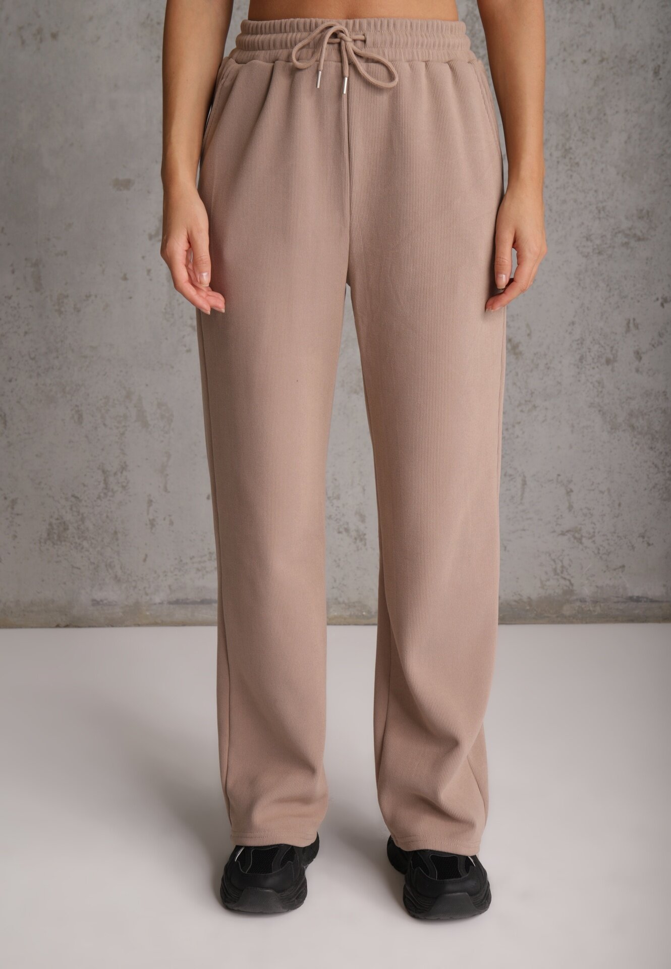 swest Set de trening cu model rib cu glugă și pantaloni wide leg Jateia Bej închis