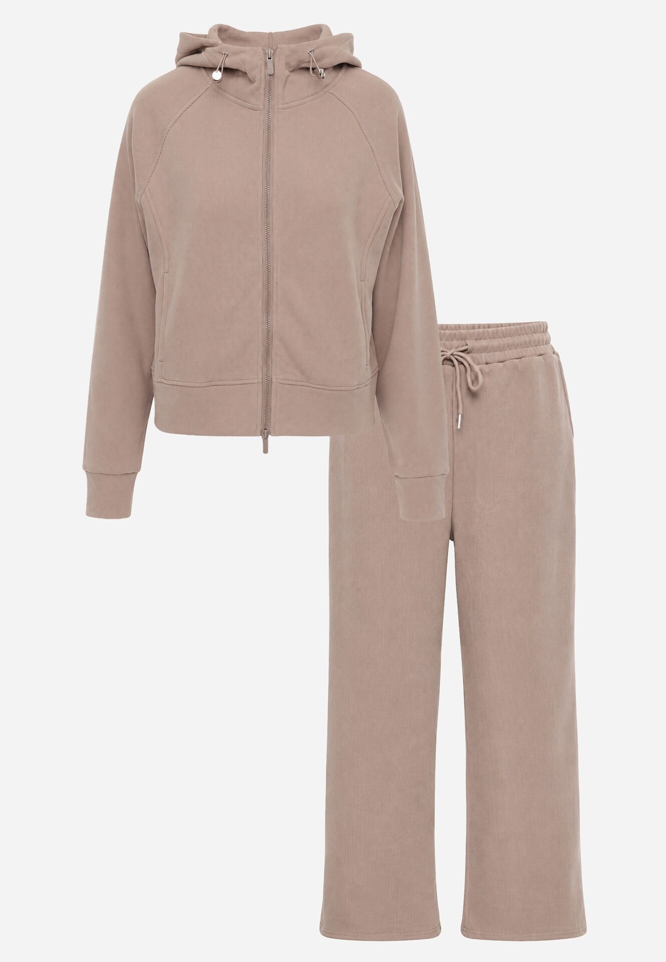 swest Set de trening cu model rib cu glugă și pantaloni wide leg Jateia Bej închis