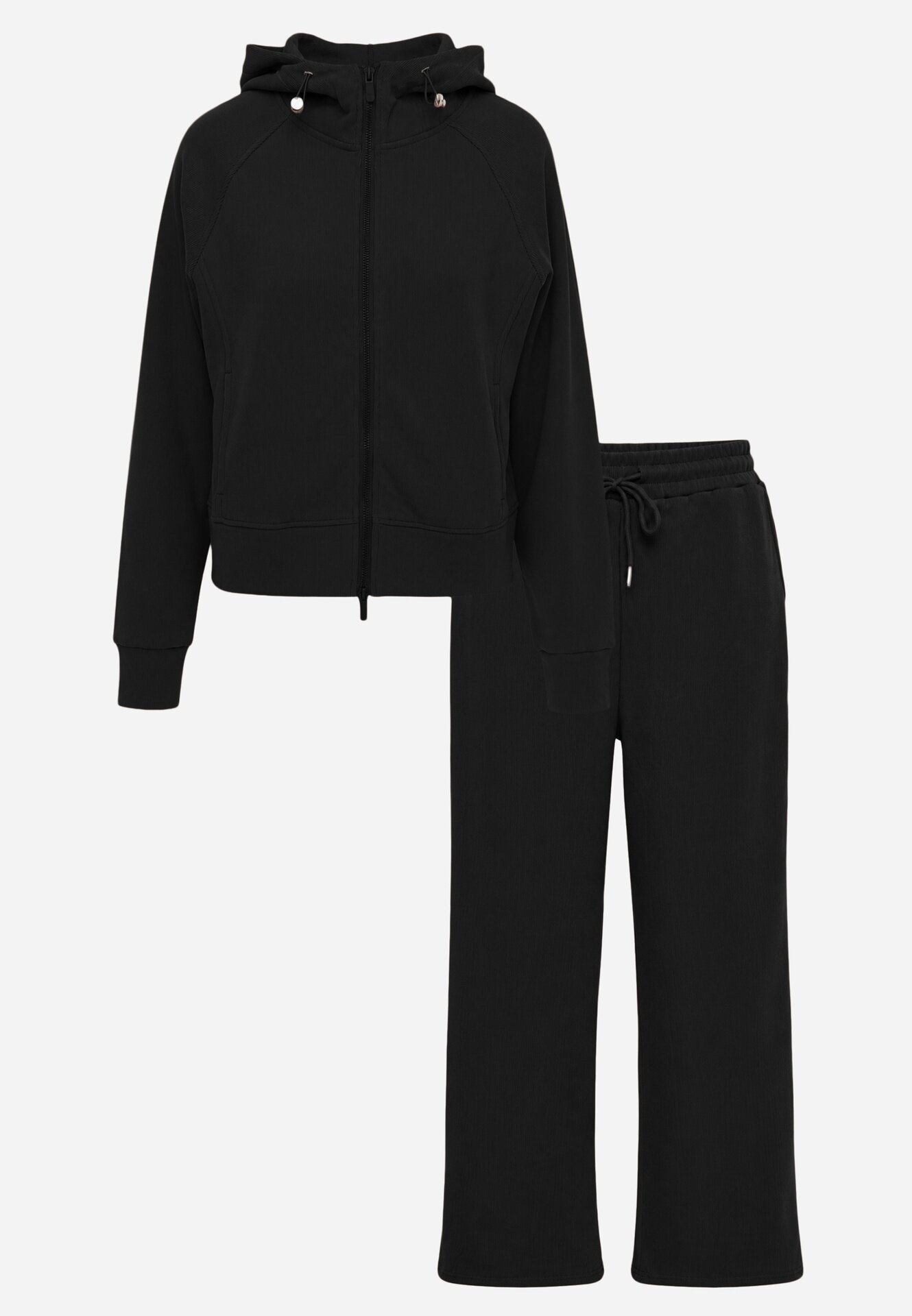 swest Set de trening cu model rib cu glugă și pantaloni wide leg Jateia Negru
