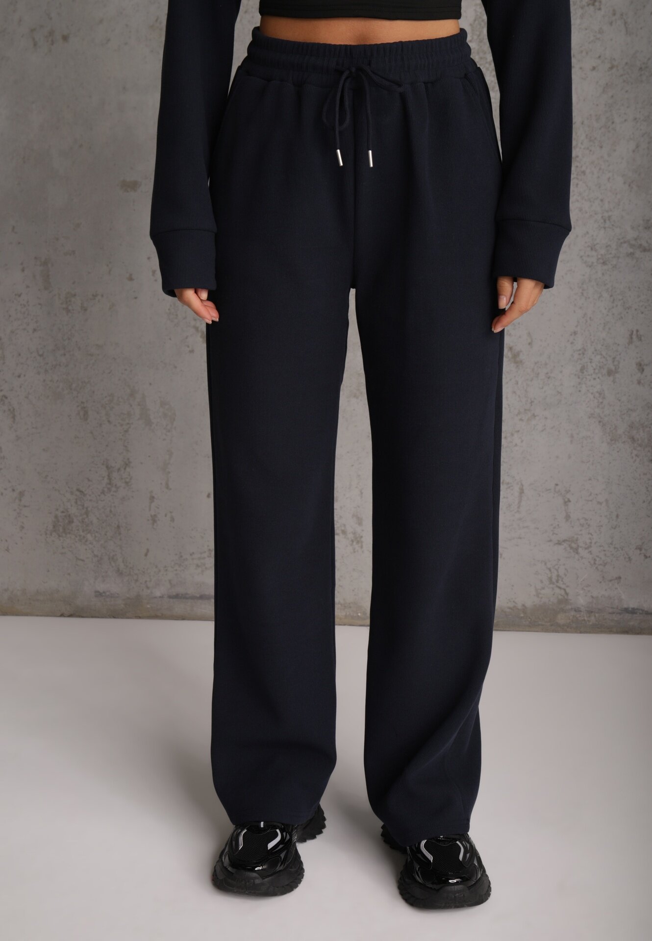 swest Set de trening cu pantaloni Wide Leg și bluză cu fermoar cu guler tip tunică Milia Bleumarin