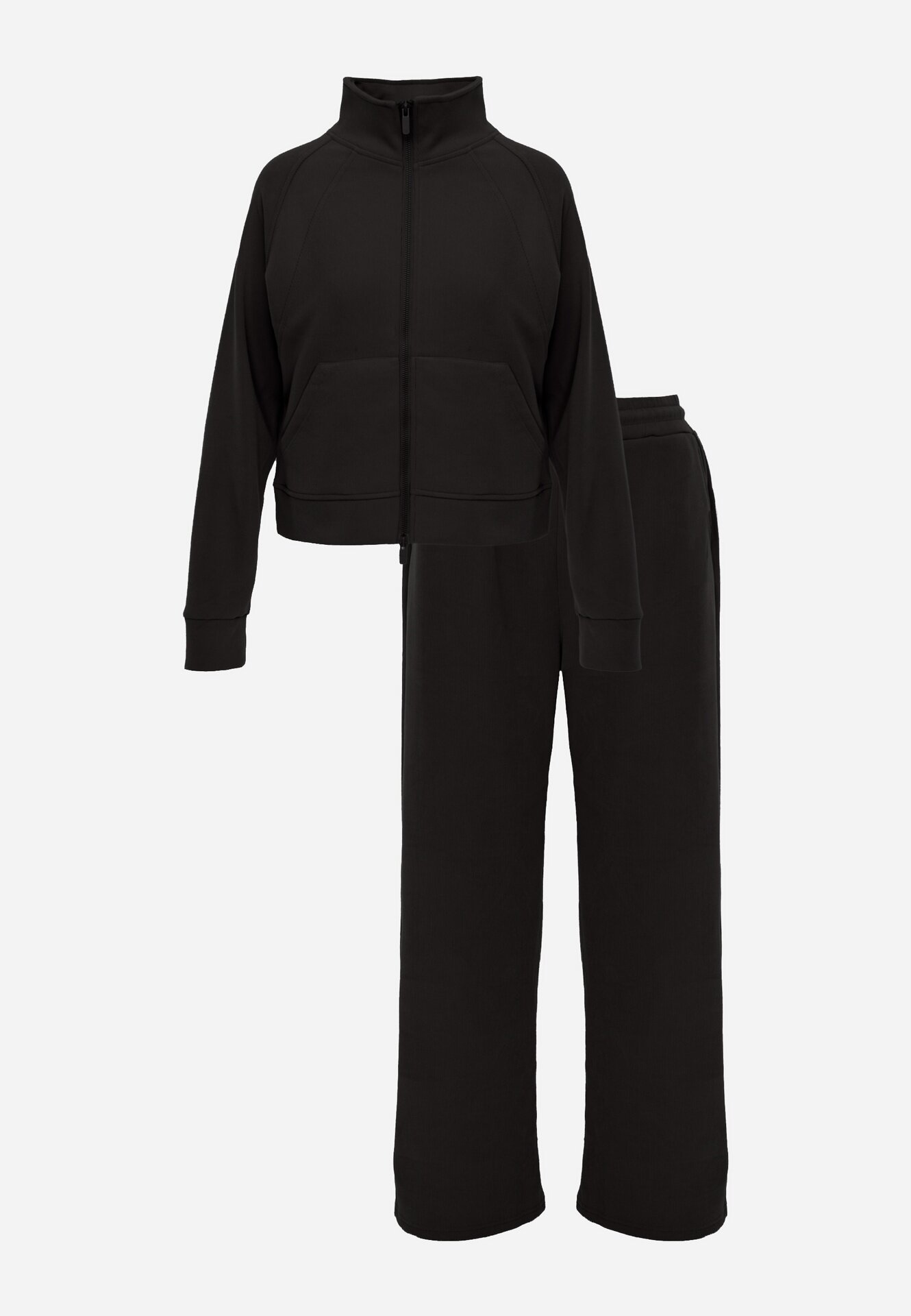 swest Set de trening cu pantaloni Wide Leg și bluză cu fermoar cu guler tip tunică Milia Negru