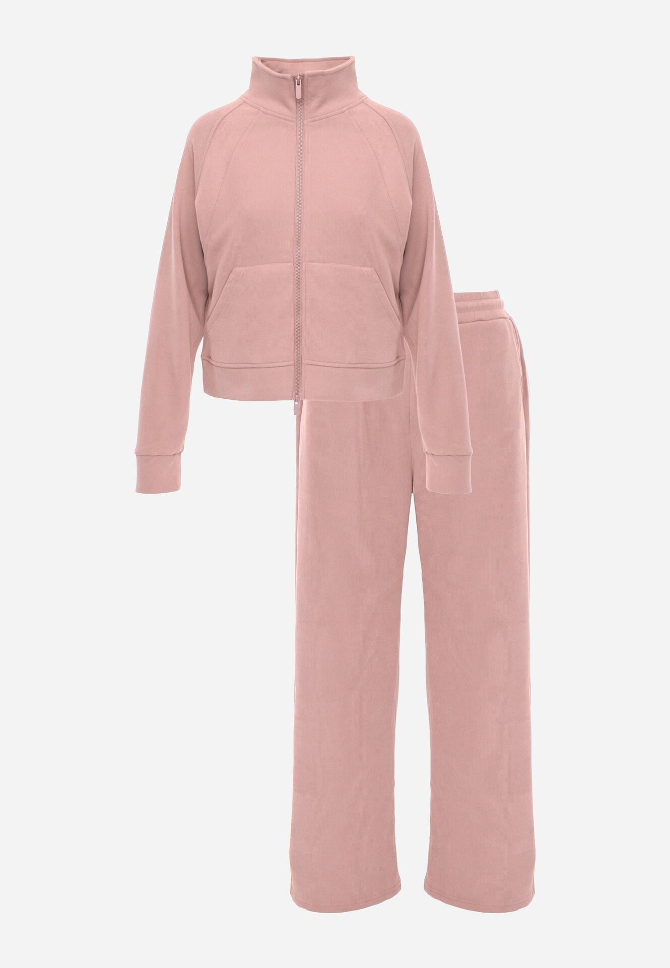 swest Set de trening cu pantaloni Wide Leg și bluză cu fermoar cu guler tip tunică Milia Roz