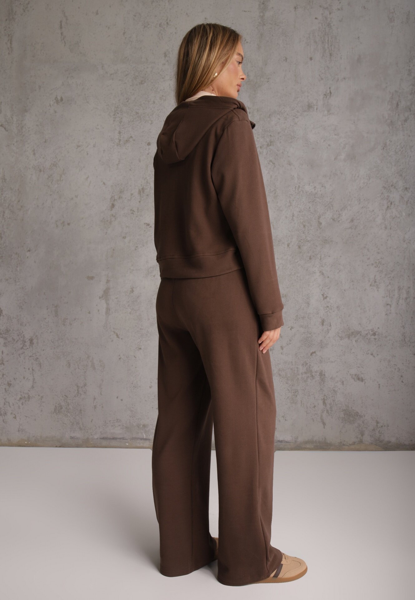 swest Set de trening din polar bluză cu fermoar și glugă pantaloni wide leg Ivama Maro
