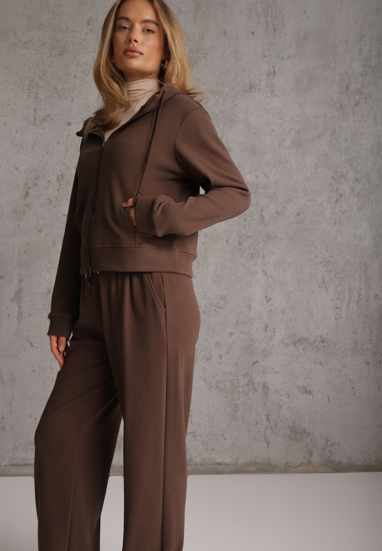 swest Set de trening din polar bluză cu fermoar și glugă pantaloni wide leg Ivama Maro
