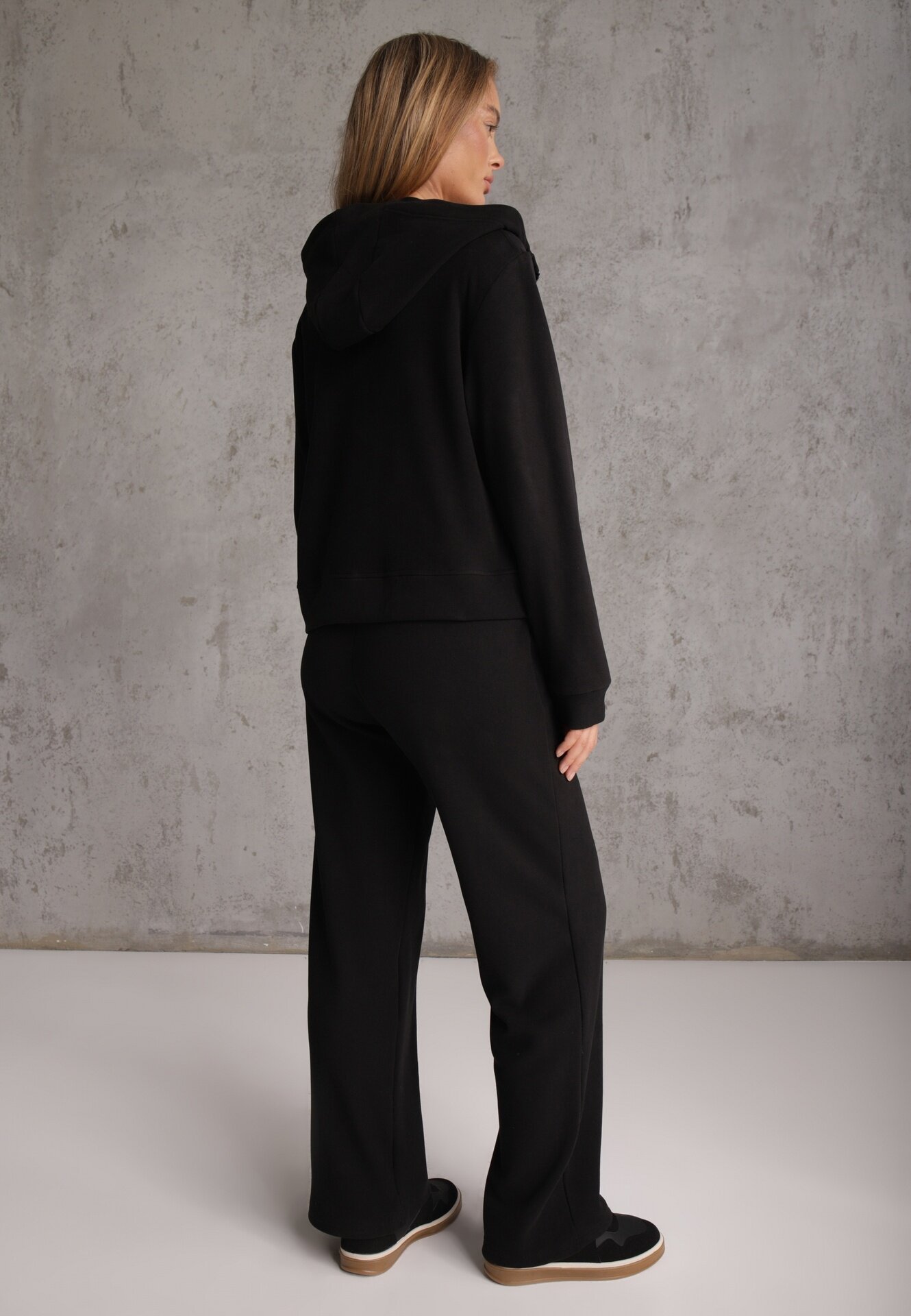 swest Set de trening din polar bluză cu fermoar și glugă pantaloni wide leg Ivama Negru