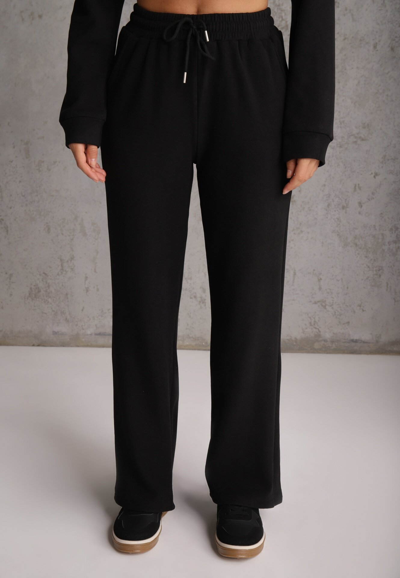 swest Set de trening din polar bluză cu fermoar și glugă pantaloni wide leg Ivama Negru