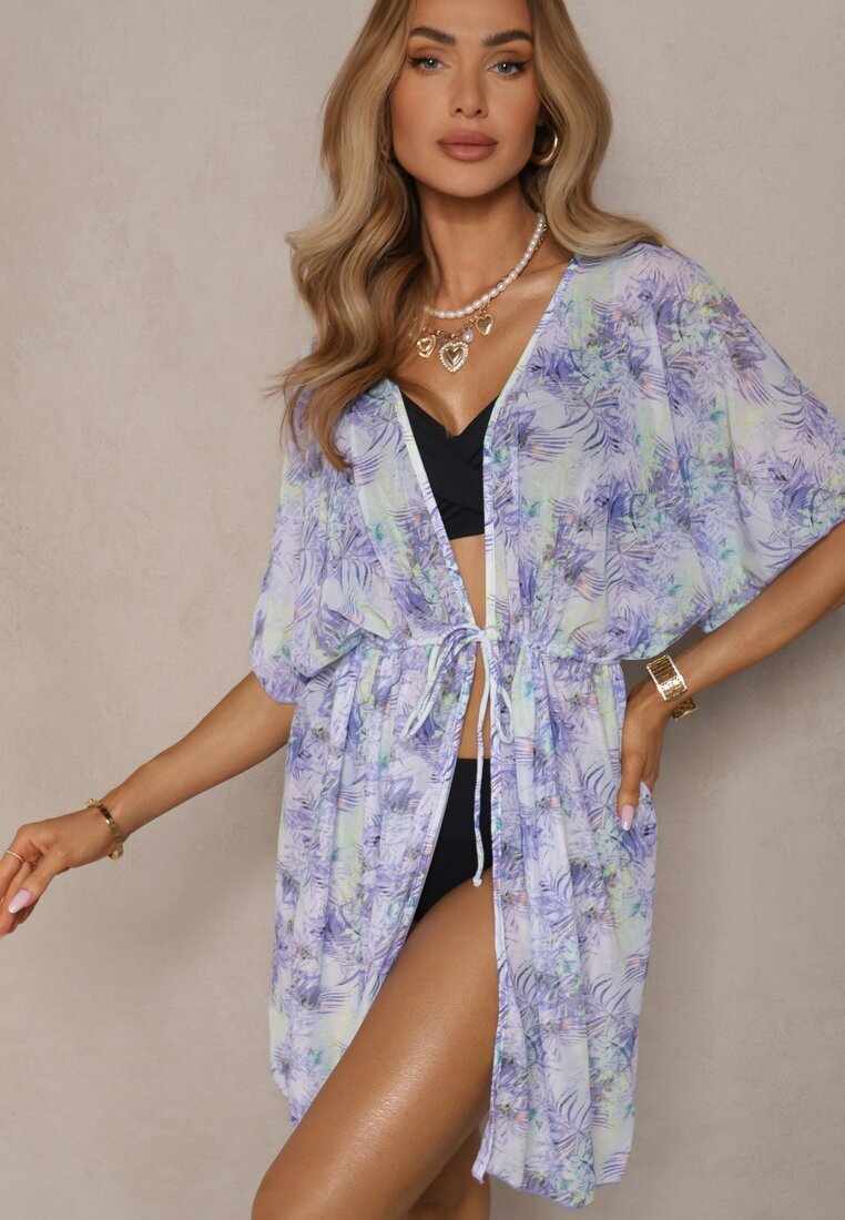swest Tunică de plajă Mov cu Legătură cu Model Floral Mevelaura