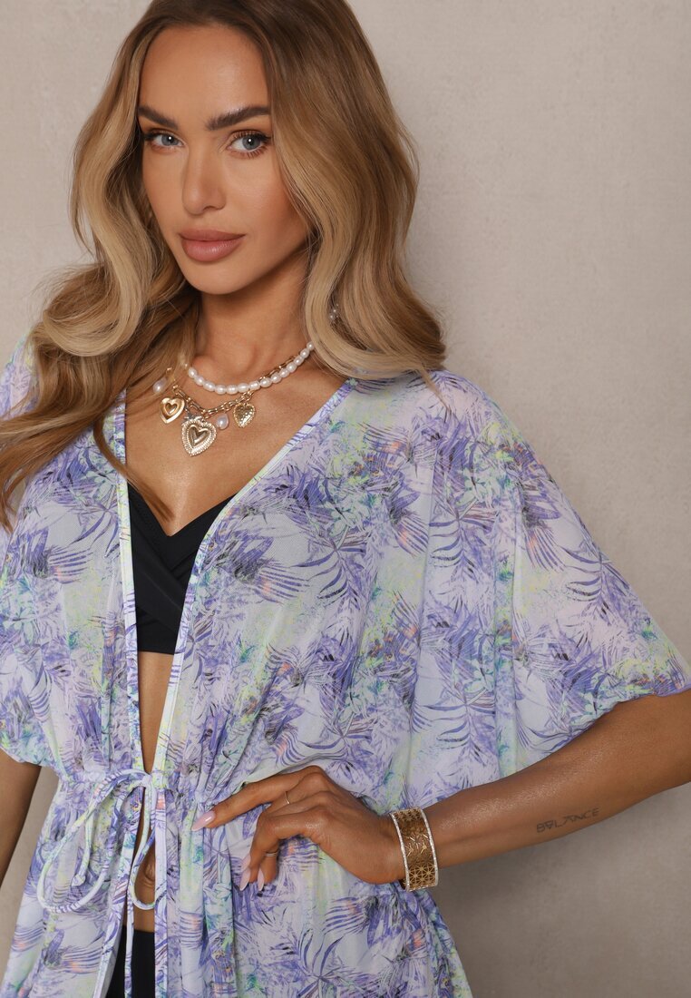swest Tunică de plajă Mov cu Legătură cu Model Floral Mevelaura
