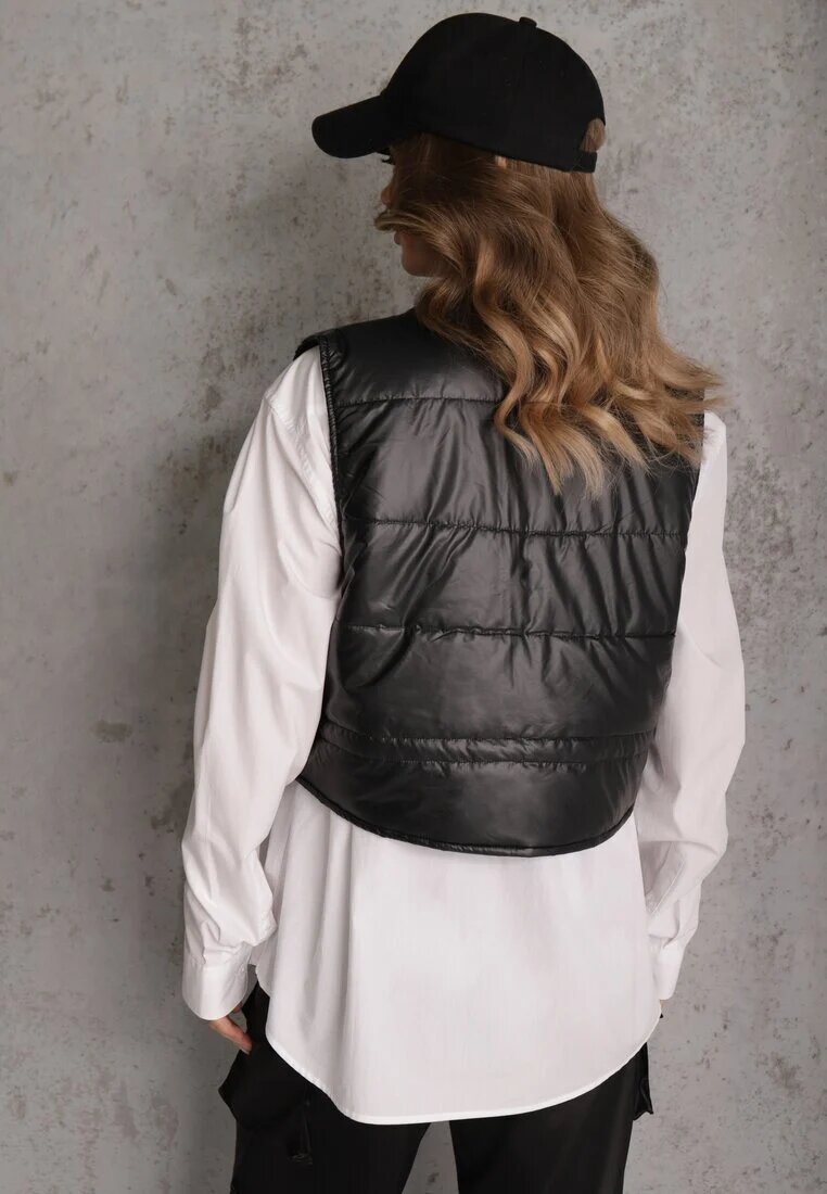 swest Vestă Neagră Scurtă cu elastic în talie și patch Mevannae