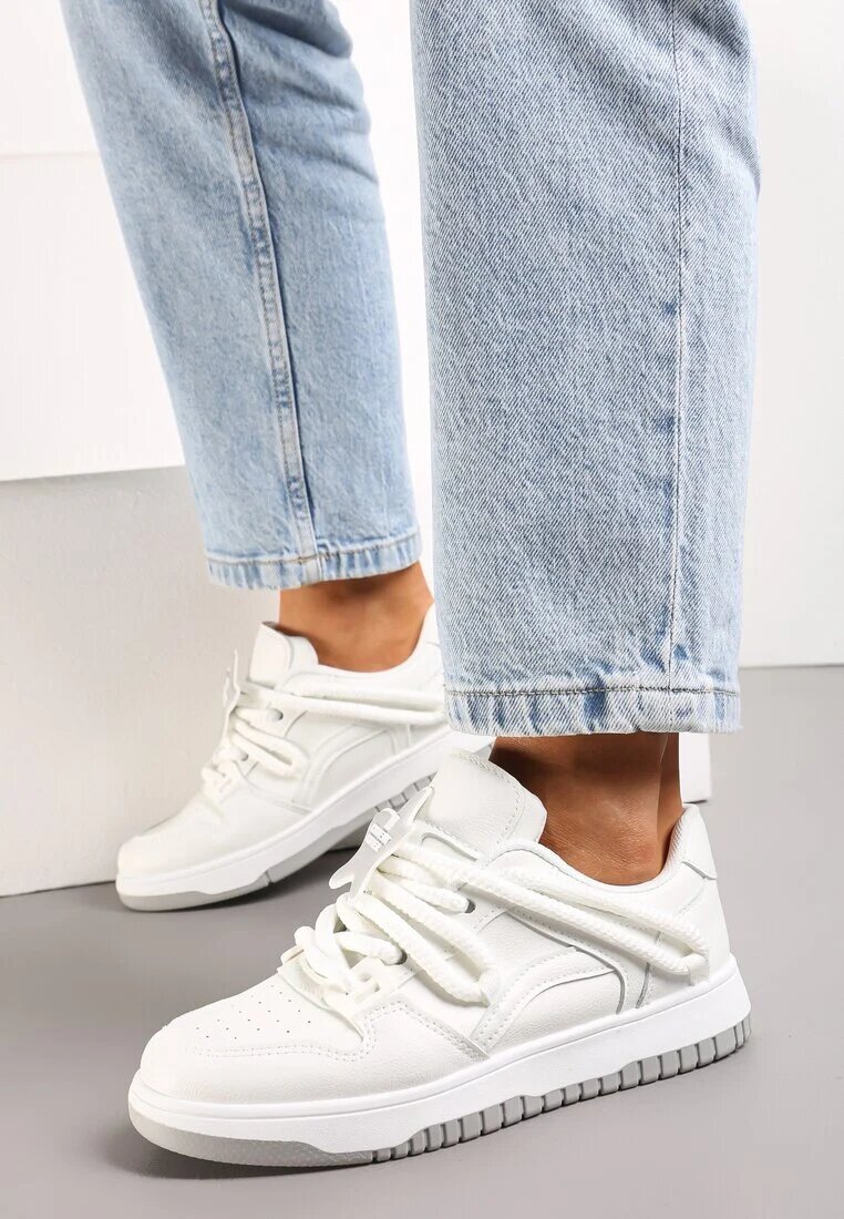 szixth june Sneakers Albe cu Șireturi Groase și Aplicație în Formă de Stea Alesine