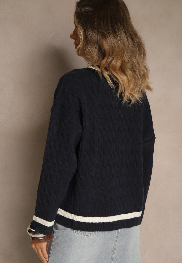 tandem Pulover Bleumarin stil Preppy cu Cașmir și torsadat Belmire
