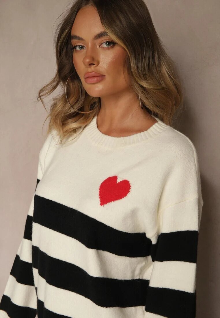 tandem Pulover simplu bej deschis cu amestec de cașmir decorat cu model în dungi Tarvane