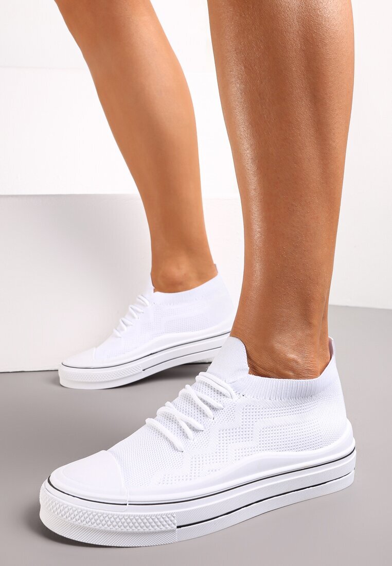  Tenisi Albi Slip-on cu Perforații și Șireturi Decorative Dennise